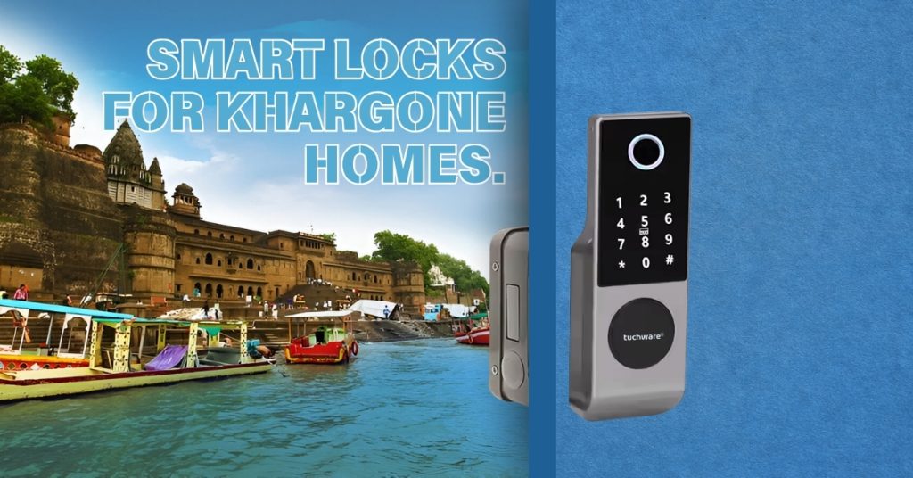 Smart Lock in Khargone by Tuchware displayed beside Ahilya Fort and boats on the Narmada RiverSmart Lock in Khargone by Tuchware displayed beside Ahilya Fort and boats on the Narmada River