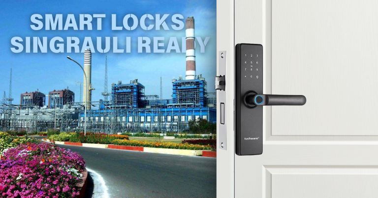 Smart Lock in Singrauli installed on a modern main door of a residential flat near Waidhan, offering high-tech security